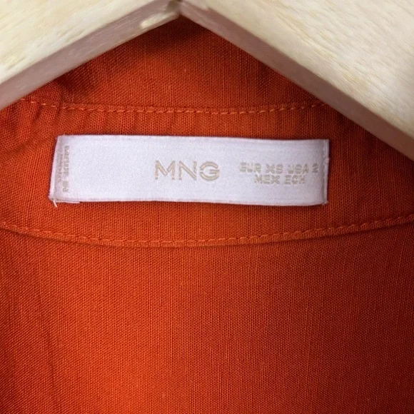 Mango Oversized Orange Linen Blend Short Sleeve Button-Up Shirt Size 2 - Picture 8 of 12